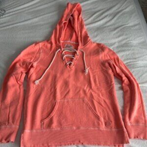 American Eagle Lace Up Detail Hoodie Sweatshirt Size S in Orange